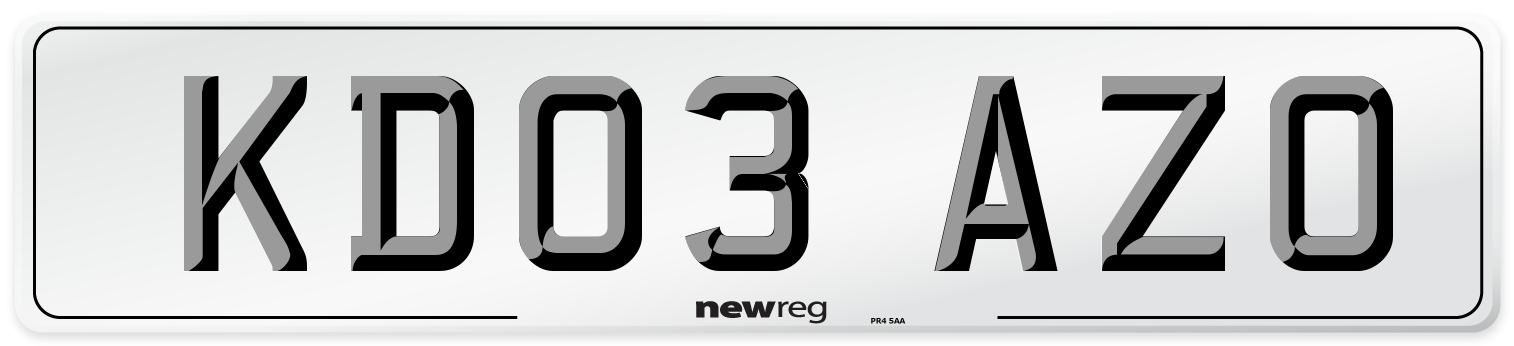 KD03 AZO Number Plate from New Reg